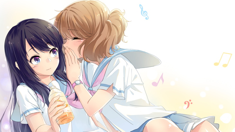 oumae kumiko, kousaka reina, bonding, females, glasses, beauty, headshot, portrait, young adult, Anime, care, lifestyles, two people, casual clothing, indoors