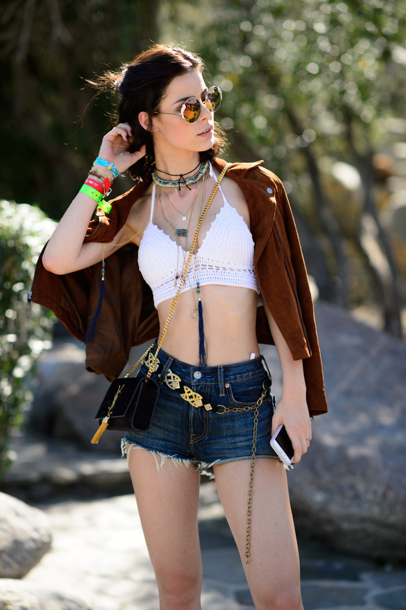 celebrity, jacket, women with shades, 1080P, crop top, looking away, jean shorts, singer, women, Knit Fabric, Lena Meyer-Landrut, women outdoors