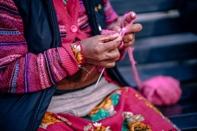 design, colors, handmade, pattern, sweater, close-up, sari, day, detail, holding, woman, blue, bracelet, bangle, person, wool, handicraft, 4K, knit, material