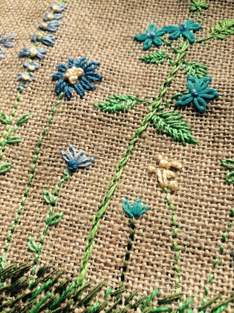 large group of objects, flower, cloth, blue, green, high angle view, brown, handmade, floral, pattern, burlap, green color, thread, abundance, growth, knitting wool