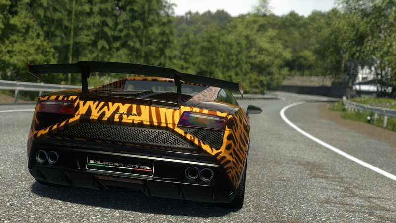 text, plant, Driveclub, outdoors, city, coupe, green color, 1080P, transportation, motor vehicle, sign, no people, land vehicle, car, road, day, nature