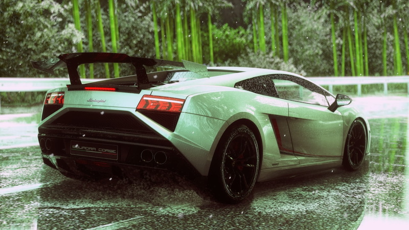 wet, transportation, rain, 1080P, focus on foreground, no people, land vehicle, sports car, Driveclub, Lamborghini, day, text, motor vehicle, car, nature