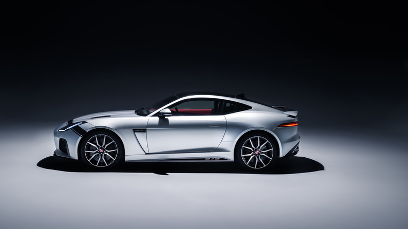 gray, luxury, mode of transportation, motor vehicle, profile view, Jaguar F-Type SVR, metal, studio shot, land vehicle, wheel, chrome, Graphic Pack, motorsport