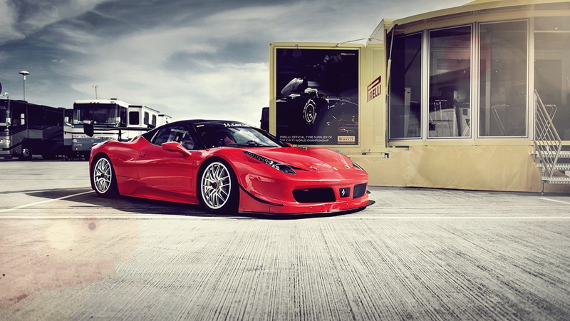 garage, cloud - sky, Ferrari 458 Italia GT3, shiny, retro styled, transportation, car, architecture, motor vehicle, Ferrari, luxury, built structure, land vehicle