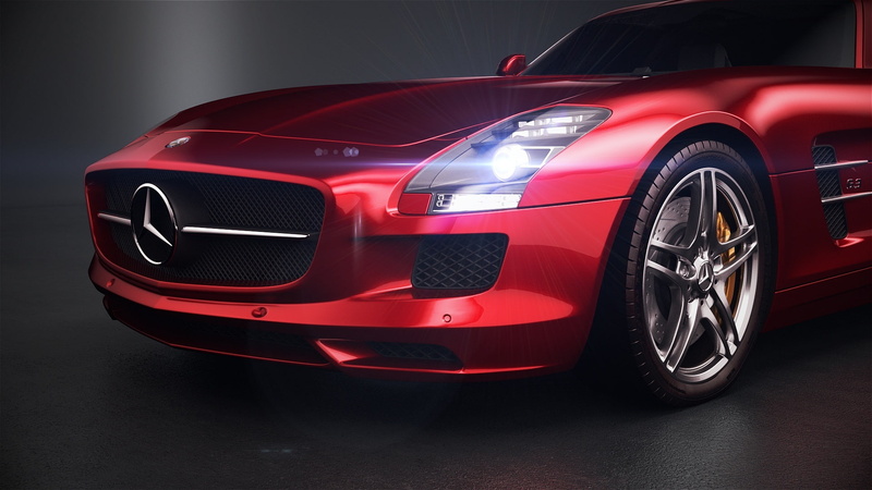 3DS Max, Photoshop, SLS, before, Mercedes-Benz, red, bumper, AMG Studio, by ColdFusion20, Vray, Mercedes Benz, 1080P, front, headlight