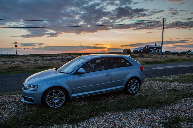road, sky, stationary, england, mode of transportation, line, land Vehicle, beauty in nature, cloud - sky, car, transportation, audi, south, s, environment
