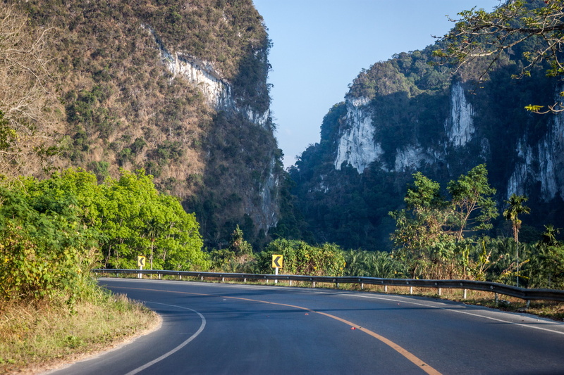 road, sign, asia, tree, beauty in nature, mountain, plant, thailand, road marking, direction, 2K, formation, trip, marking, hills, the way forward, day
