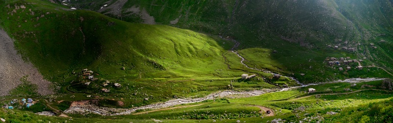 mountain, forest, beauty in nature, mammal, no people, rocks, moss, nature, scenics - nature, environment, plant, green, rize, panoramic, green color, blue