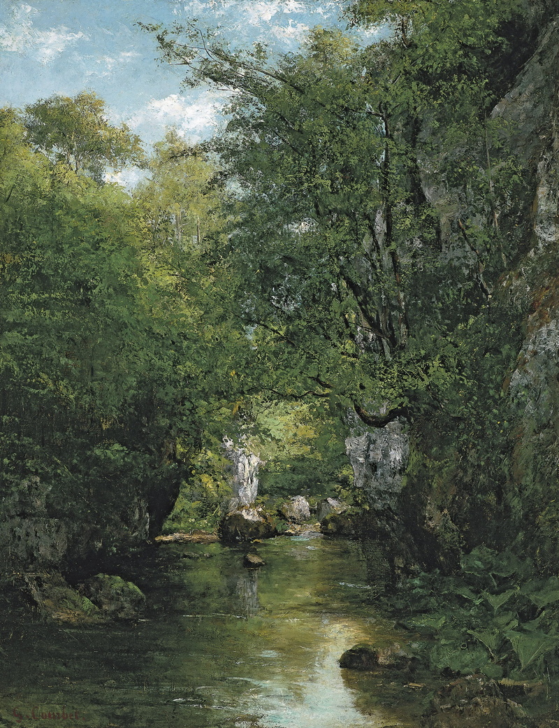 beauty in nature, cliffs, 2K, scenics - nature, growth, tree, day, plant, tranquil scene, flowing water, oil on canvas, land, non-urban scene, forest