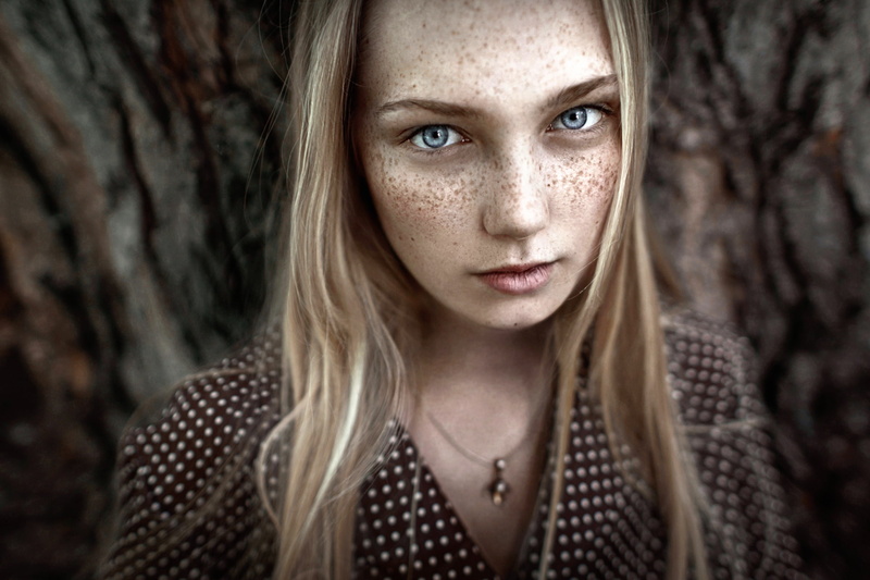 girl, 1080P, portrait, polka dot, JUL, dress, the beauty, art photo, freckles