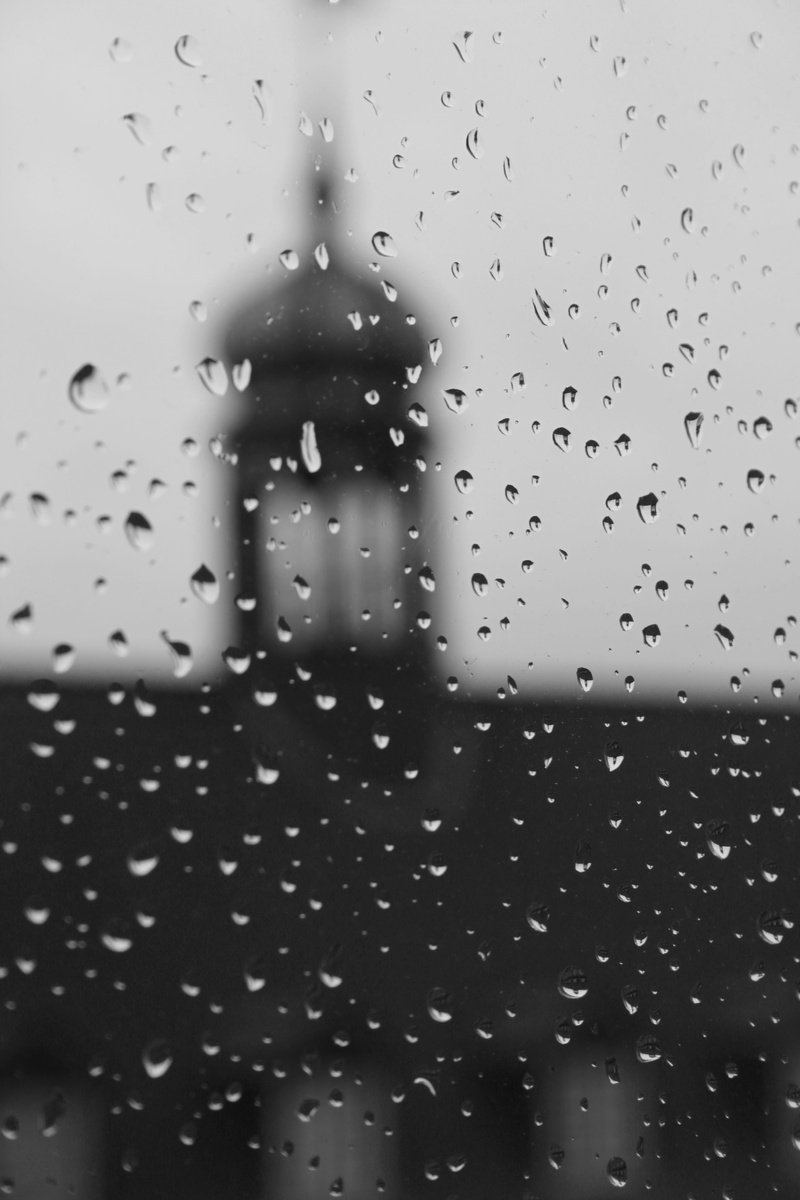 glass - material, raindrop, water, aarhus, window, raindrops, drop, full frame, glass, transparent, close-up, grey, tower, nature, focus on foreground