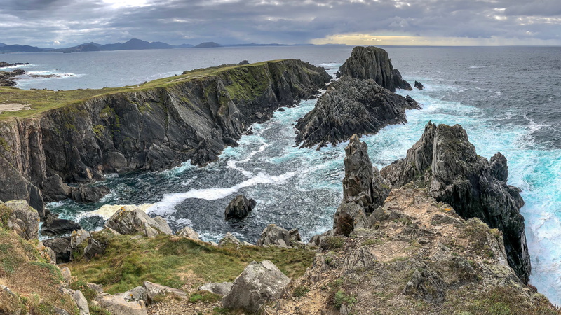 island, ireland, rock formation, cloud - sky, movement, rock - object, clouds, wave, day, ocean, tranquil scene, non-urban scene, tranquility, motion, aerial