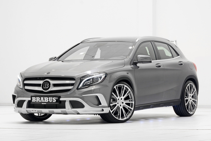 modern, tire, side View, sports Utility Vehicle, wheel, front View, design, clear sky, tuning, land Vehicle, gla, brabus, white, studio shot, street, hatchback
