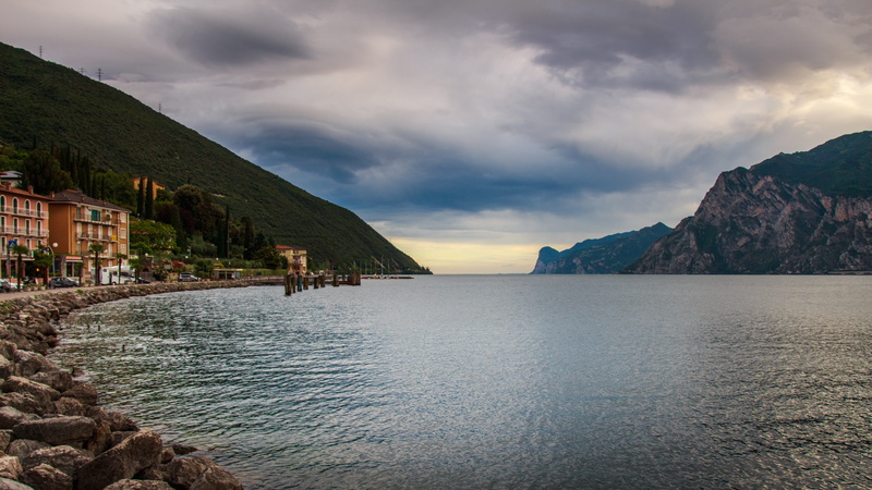 hotel, limone, building, cloud - sky, tranquility, no people, lake, garda, dramatic sky, history, landscape, tourism, coastline, view, sky, beauty in nature