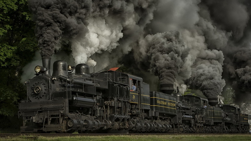 pollution, smoke stack, train - vehicle, factory, train, outdoors, air pollution, transportation, train steam locomotive dust railway wheels maryland usa nature trees grass smoke