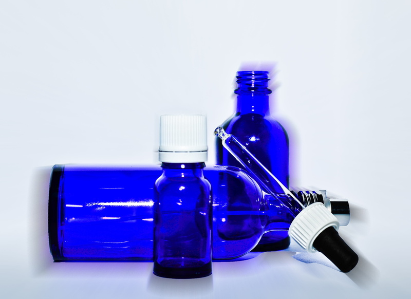 blue glass, blue, bottle, group of objects, research, chemistry, medical research, medicine, closeup, healthcare and medicine, glass, pipette, container