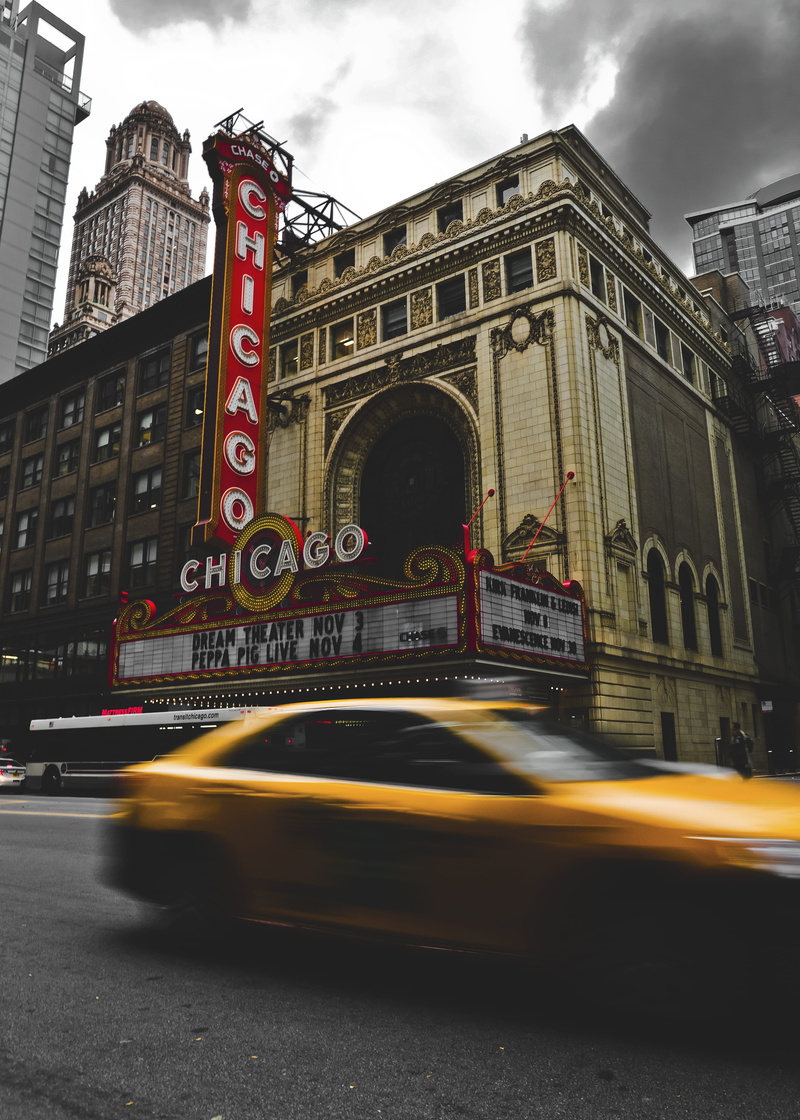 mode of transportation, public transportation, building, traffic, road, chicago, evening, cloud - sky, speed, transportation, automobile, motor vehicle