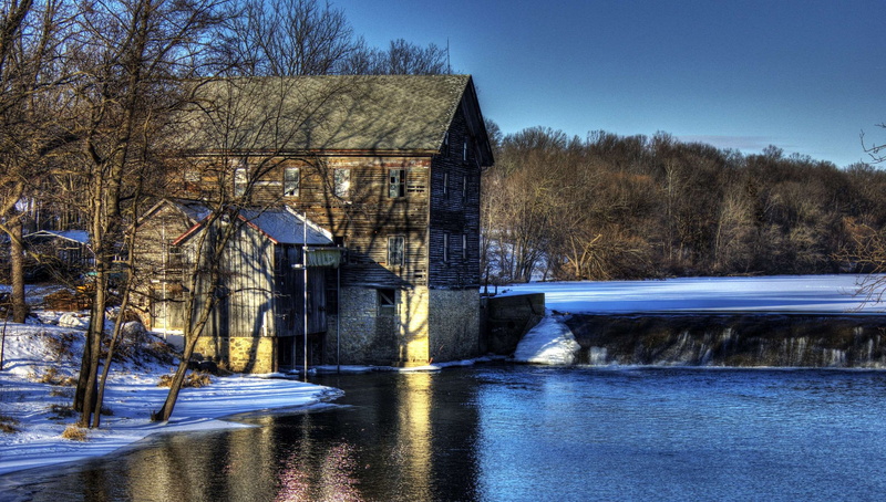 waterfall, cold, old, stream, architecture, 2K, waterfront, bridge, reflection, landscape, building exterior, bridge - man made structure, water, vintage