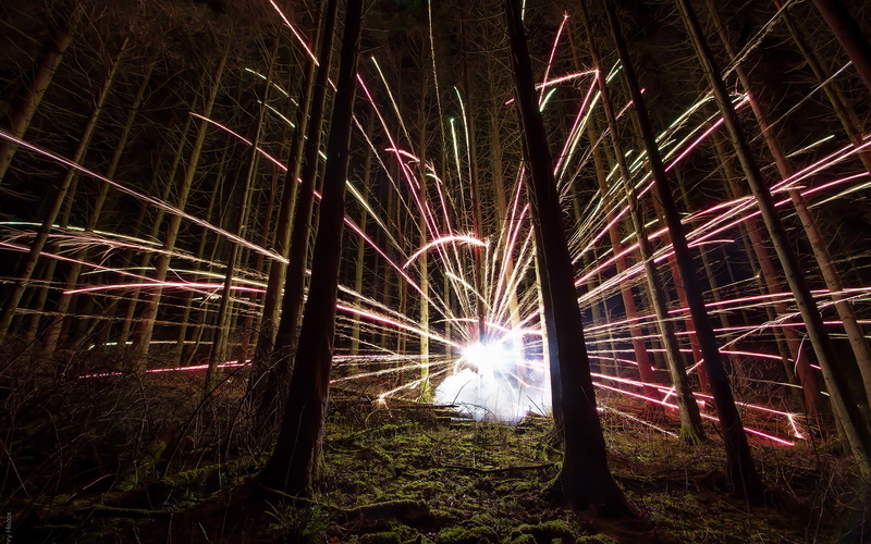 fireworks, sparks, timelapse, hd, explosion, night, forest, 1080P, trees, nature