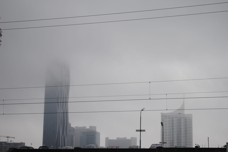 office building exterior, low angle view, mexikoplatz, winter, fog, building, electricity, vienna, sky, no people, nature, mexicoplatz, day, building exterior