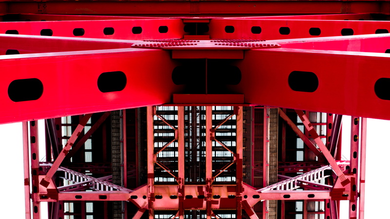 close-up, under the bridge, accidents and disasters, bridge, machinery, architecture, engineering, red metal, red bridge, industry, built structure, technology