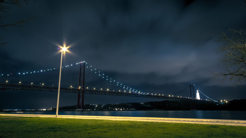 clear, atlantic, illuminated, lights, sky, transportation, blue, ponte 25 de abril, lens flare, nature, bay, bridge - man made structure, travel destinations