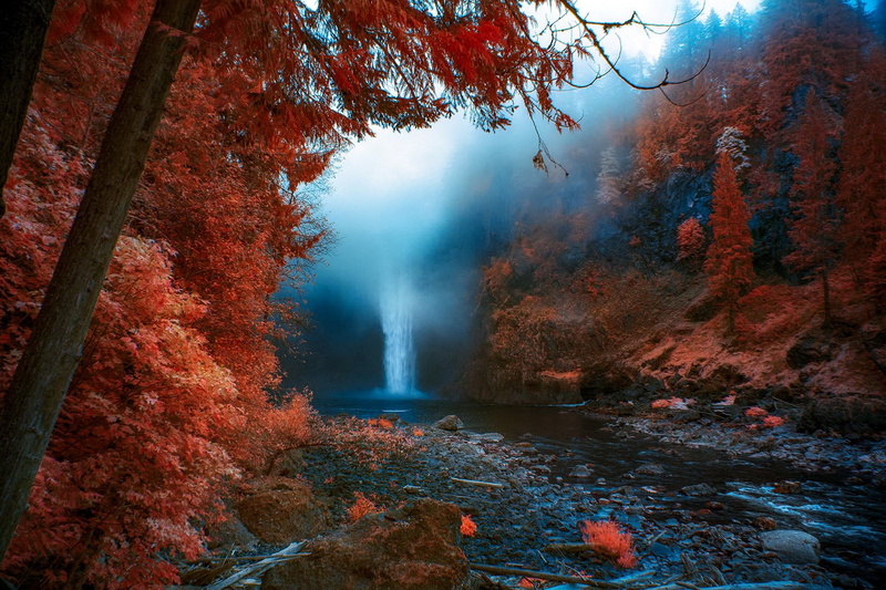 fog, nature, 1080P, waterfall, Washington, Snoqualmie Falls, United States, autumn