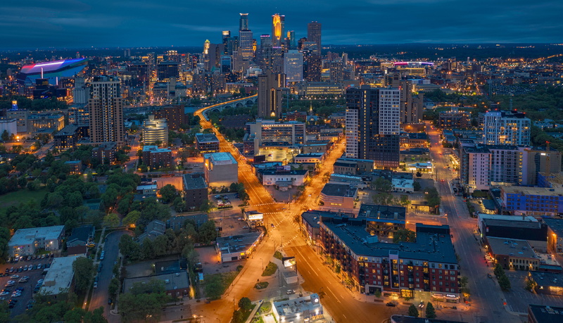 crossroads, Mn, Minnesota, 5K, home, road, building, Minneapolis, panorama, skyscrapers, night city