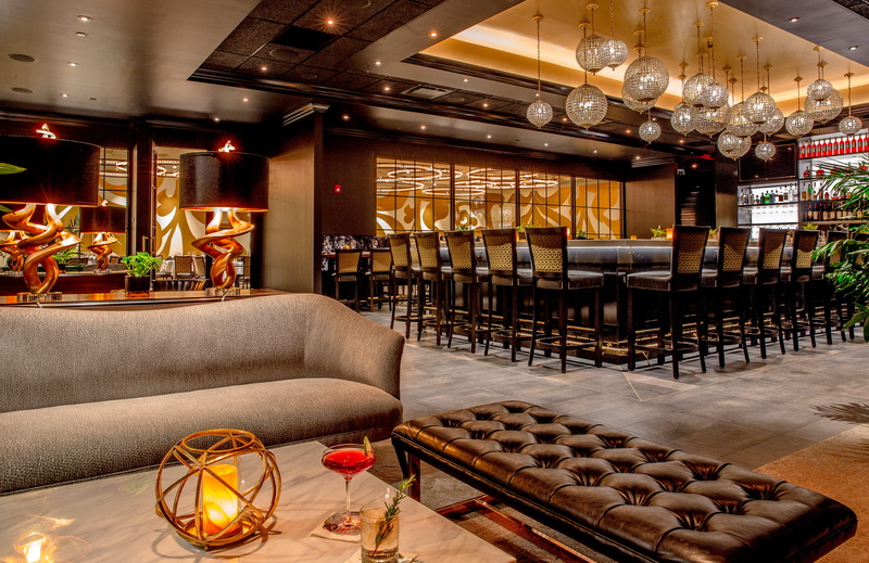 shelf, restaurant, lighting equipment, couch, cushion, wealth, business, refreshment, inside, wine, sofa, 5K, bar counter, floor, wooden, interior, interior design