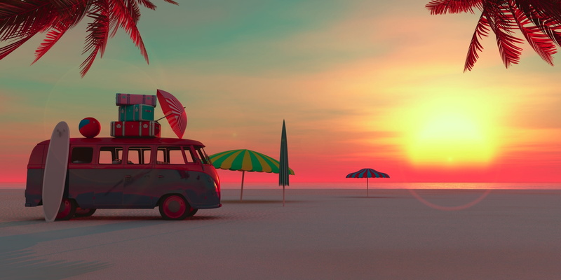 car, umbrella, vara, summer, 2K, Sunset, beach