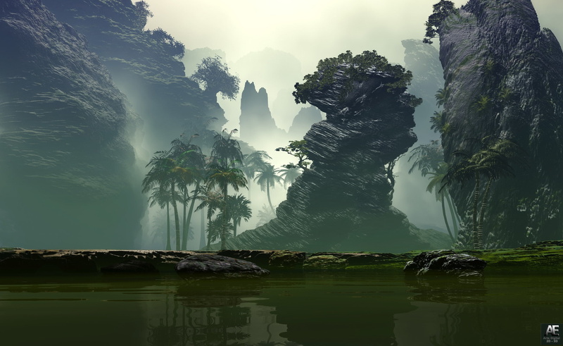 summer, luminos, 720P, angel estevez, fantasy, water, island, Tropical scenery, palm tree, vara, sea, digital