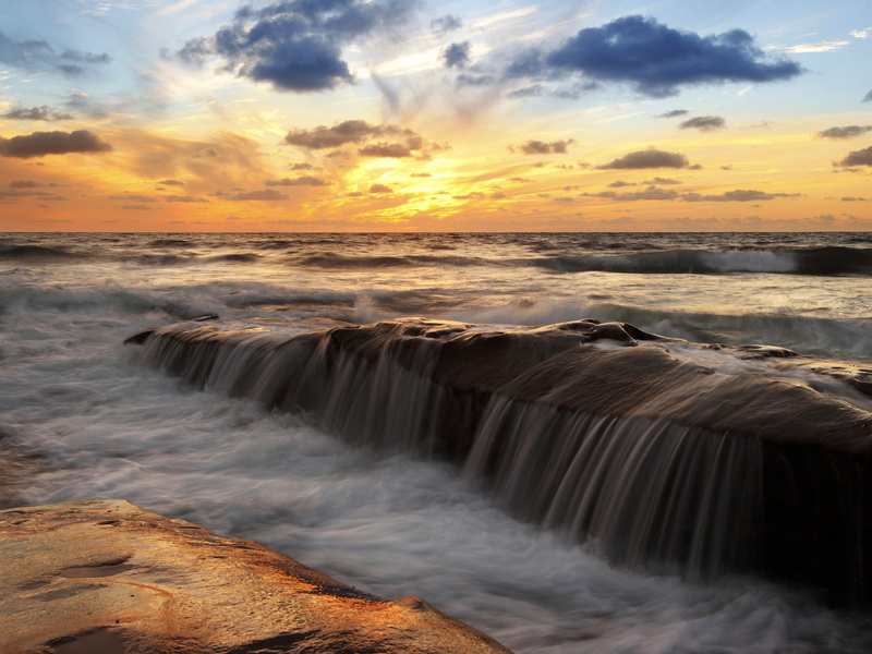 1080P, Sunset, Sky, Clouds, Ocean, Rocks, Sea, Scenery, Streams