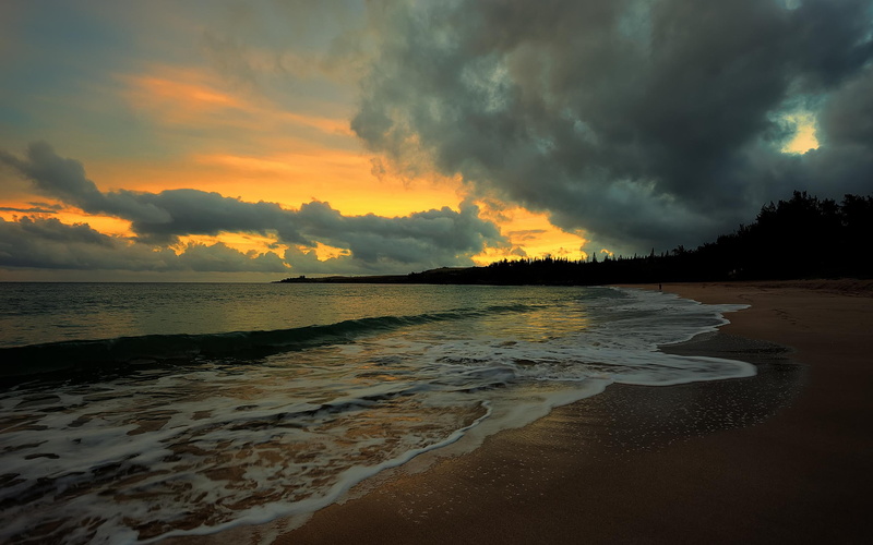 sunset, beach, 2K, evening, sea, ocean, wide, water, beaches, clouds