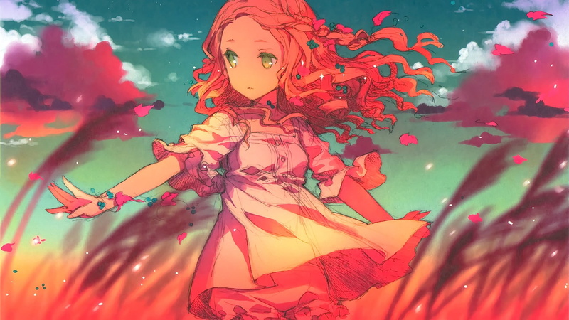 anime girls, close-up, red, young adult, art and craft, women, multi colored, clouds, green eyes, looking away, sky, creativity, representation, lifestyles