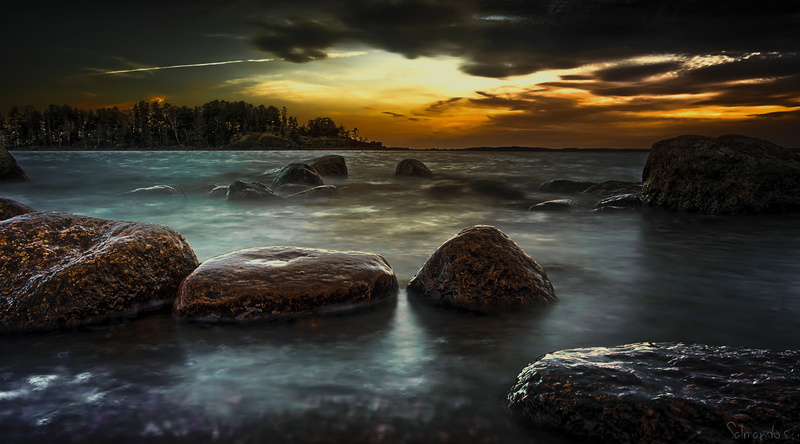 Southern, sky, Sunset, rock, tranquil scene, tranquility, water, long exposure, mussalo, sea, idyllic, 4K, rock - object, scenics - nature, beauty in nature