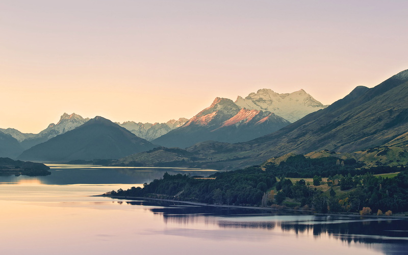 mountain range, tranquility, copy space, clear sky, scenics - nature, idyllic, waterfront, tranquil scene, sky, vanilla, non-urban scene, water, beauty in nature