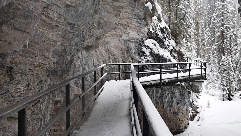 nature, transportation, bridge - man made structure, snowing, built structure, rock, no people, Canada, landscape, bridge, railing, mountains, 1080P, tree
