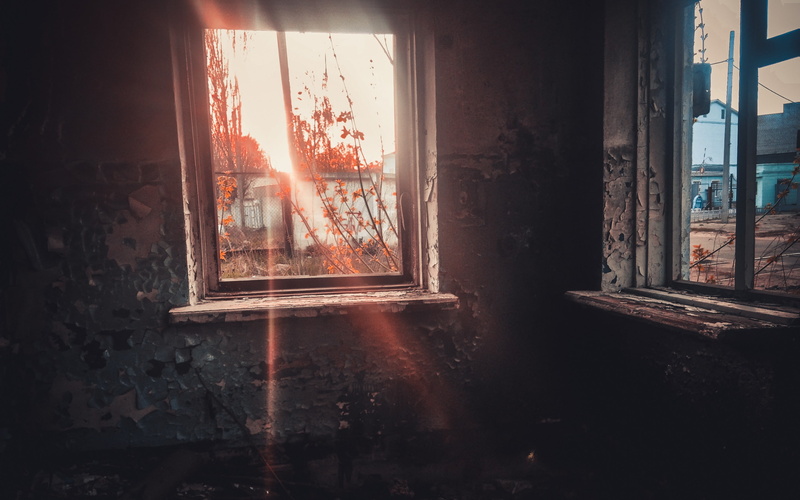 house, 2K, ruin, window, sun rays