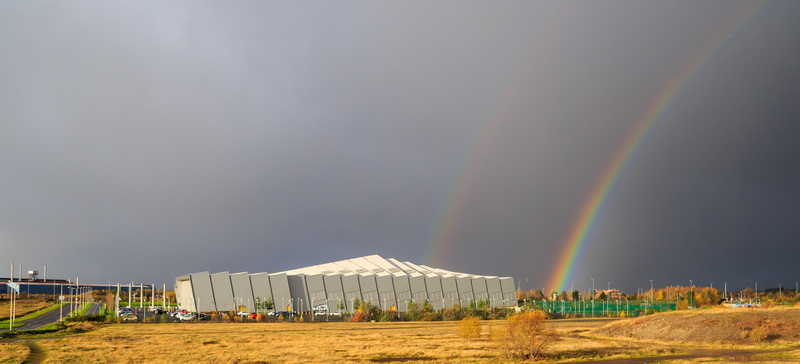 land, cloud - sky, built structure, 1 odonnell way, outdoors, rain, overcast, no people, wishaw, rainbow, architecture, landscape, tranquil scene, 8K