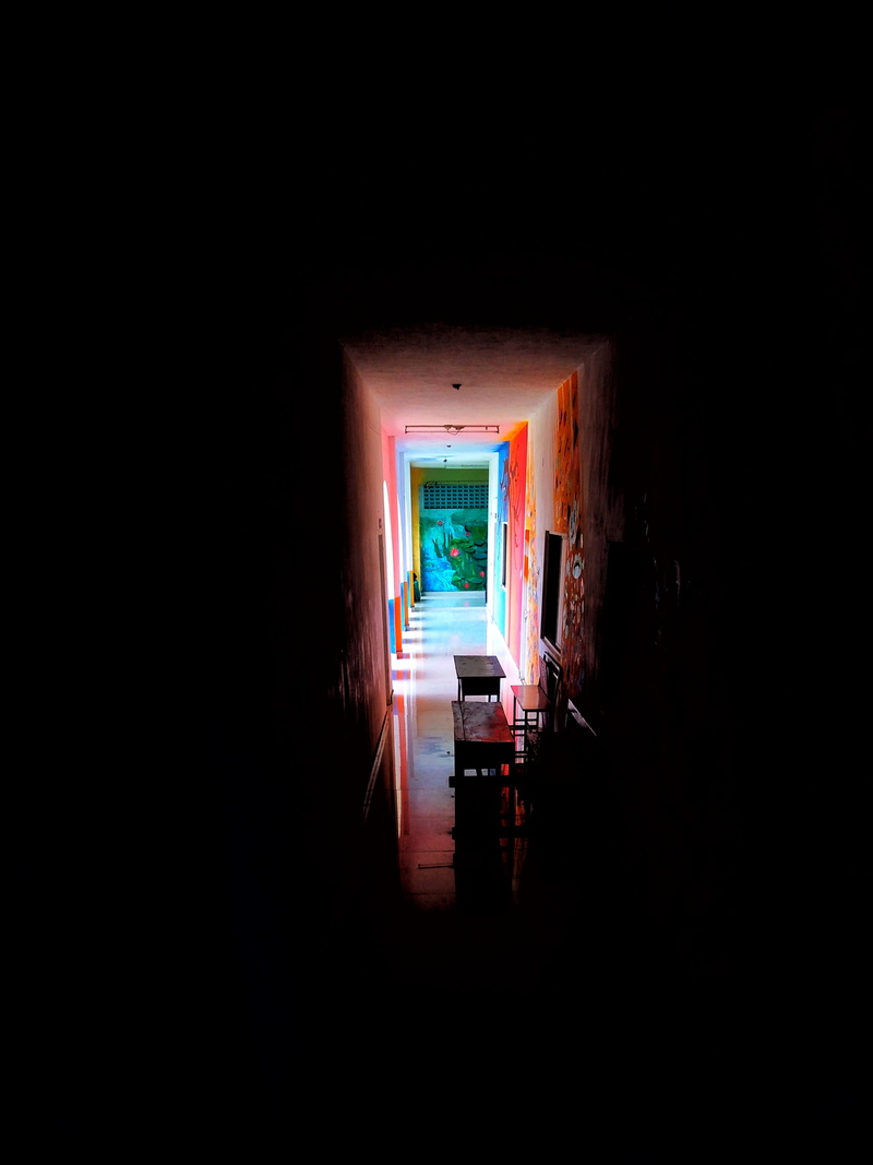 2K, photography, dark, built structure, multi colored, darkroom, light - natural phenomenon, architecture, aisle, indoors, window, domestic room, colorful