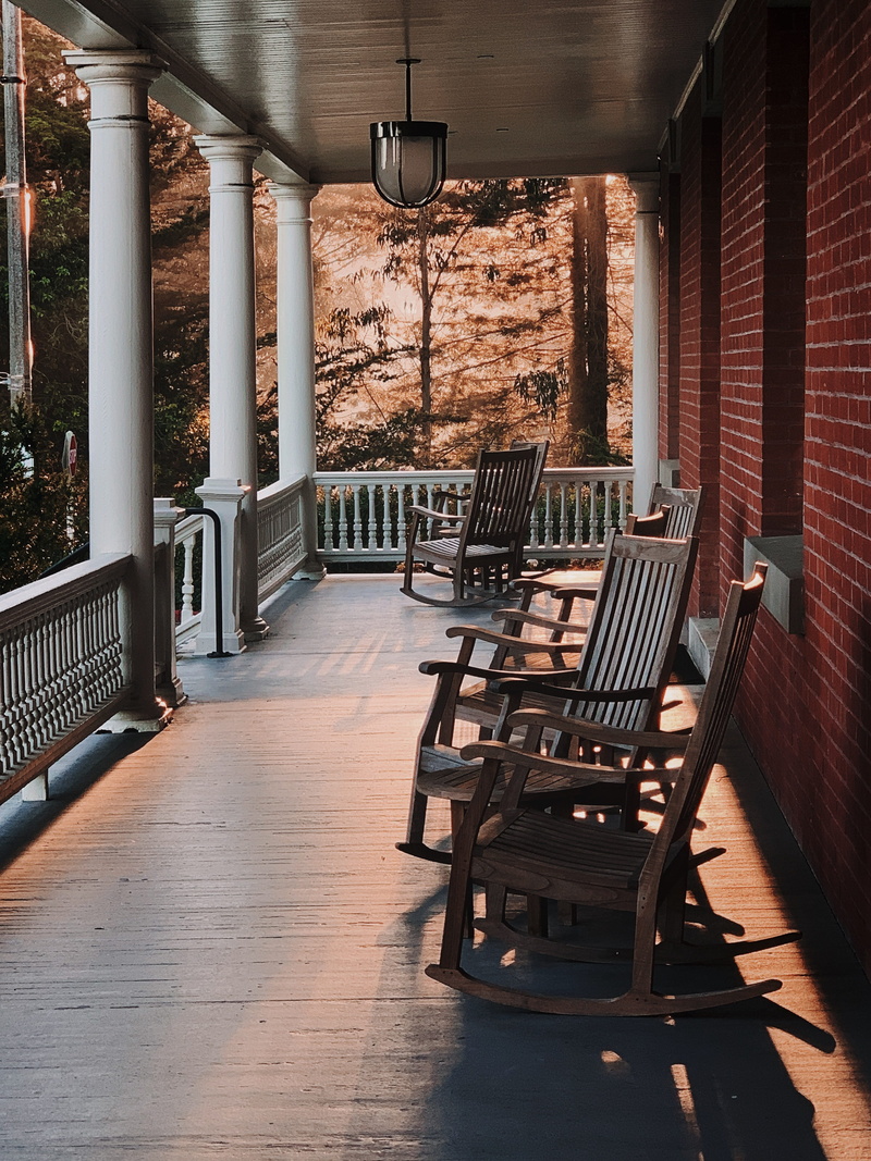 chairs, chair, table, empty, indoors, rocking, ceiling, wall, brick, rocking chair, flooring, seat, hardwood floor, wood - material, architectural column