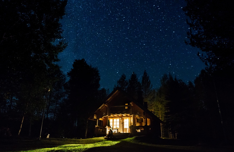 brown, architecture, star - Space, bright, nightsky, tree, non-Urban Scene, landscape, house, outdoors, night, turned, light, star, finland, wooden, cabin