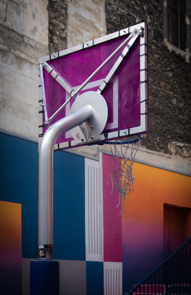 advertisement, wall, lighting equipment, security, absence, ball, 2K, team sport, building, sport, bracket, sports, light fixture, outdoors, built structure