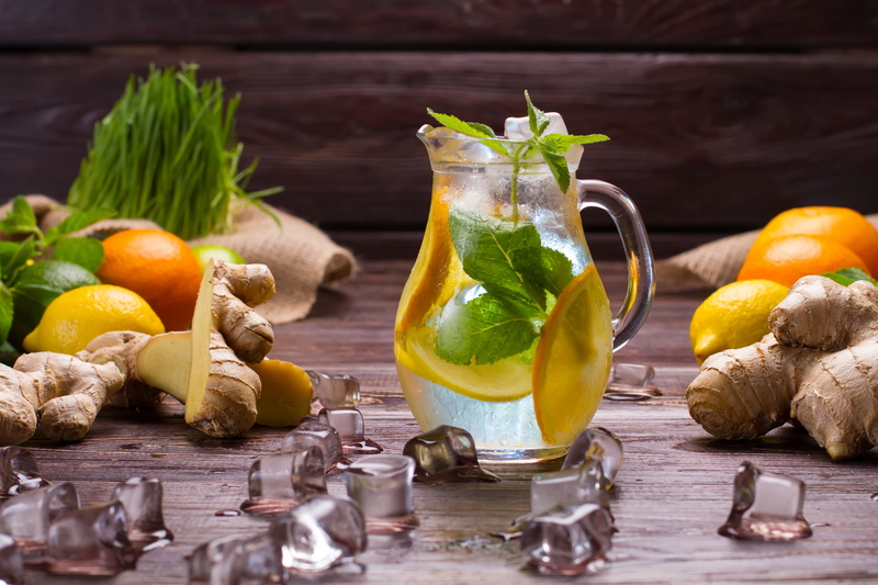 drink, pitcher, lemon, orange, lemonade, ice, 5K, mint, ginger