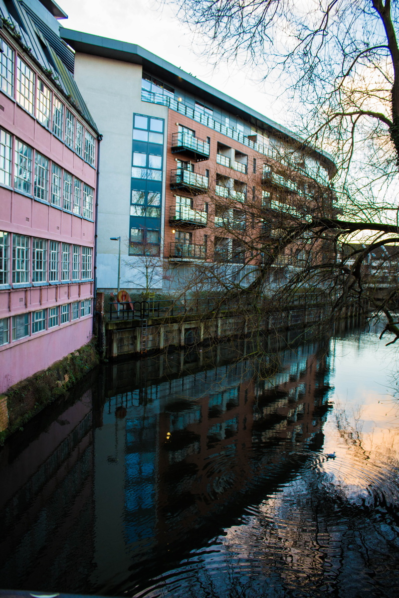 building, norwich, reflection, building exterior, waterfront, residential district, built structure, sky, trees, architecture, water, no people, outdoors