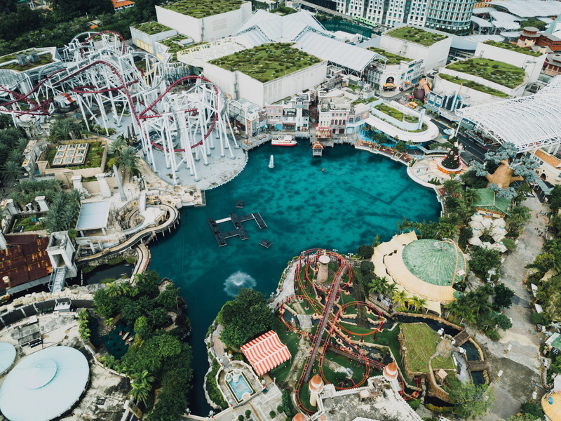 pool, built structure, amusement, lake, water, park, high angle view, swimming pool, body, luxury, tree, theme park, arts culture and entertainment, shot