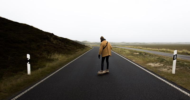 marking, fog, longboard, road, road marking, transportation, nature, 4K, cruise, penny board, the way forward, landscape, standing, sign, solitude, island