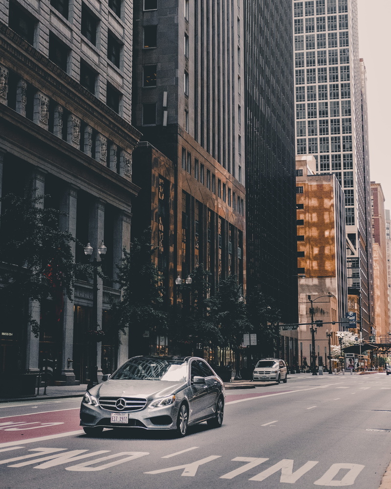 moody, skyscraper, shiny, built structure, grey, 4K, car, office, motor vehicle, no people, luxury, architecture, transportation