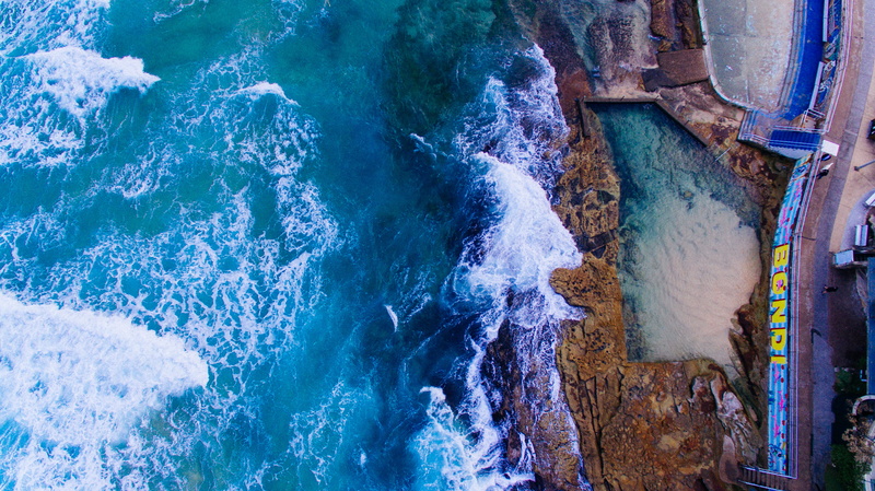 built structure, beauty in nature, pathway, rock - object, rock, beach, blue sea, flowing water, power in nature, no people, outdoors, 4K, path, bondi