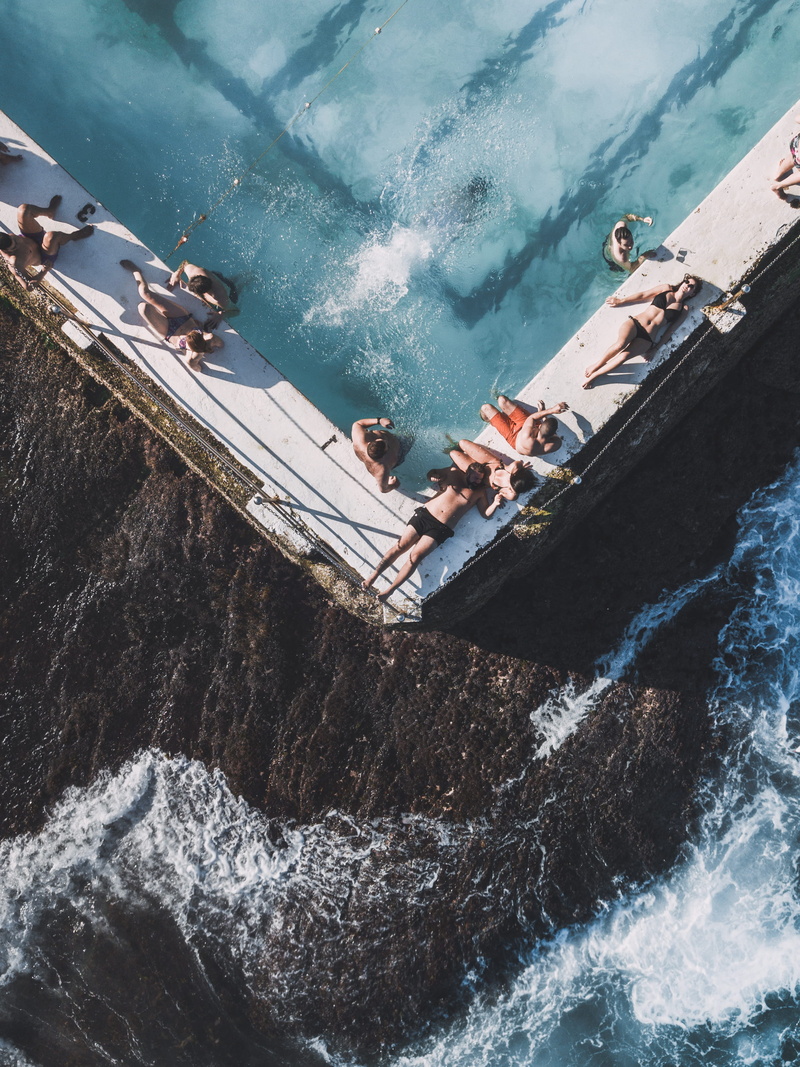 coast, nature, shore, swimming, coastal, high angle view, seashore, trip, day, women, real people, rock, pool, nautical vessel, men, splash, blue, outdoors